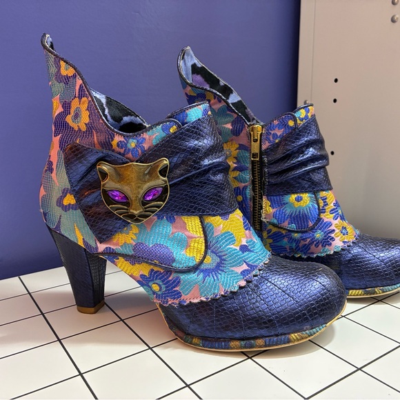 Irregular Choice Shoes - Irregular Choice Blue Floral Heeled Boots